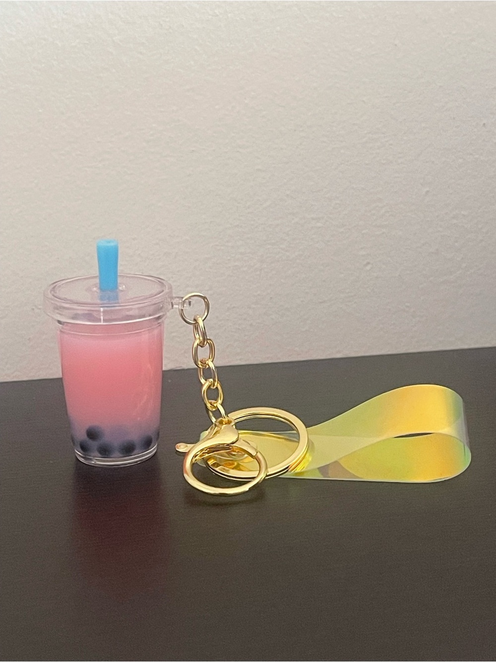 FREE 🎁! Pink Mini Bubble Tea Moving Keychain Bag Charm